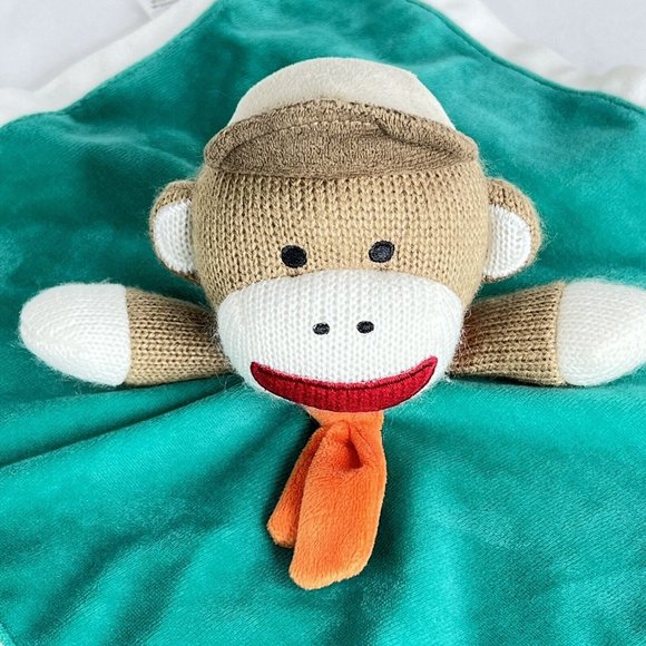 Baby Starters Sock Monkey Lovey Baby Security Blanket Infant Green Plush Toy - Picture 2 of 9